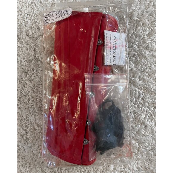 Red & Black PVC Vinyl & Satin Underbust Corset - Picture 10 of 13